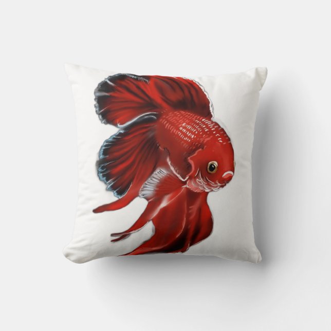 Coussin A vibrant red betta fish swimming. (Recto)