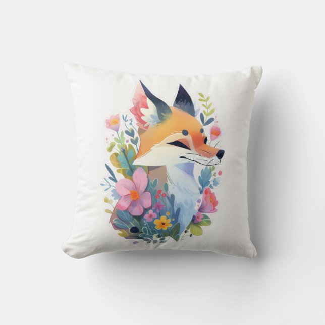 Coussin A whimsical scene of a cute fox in the flowers (Recto)