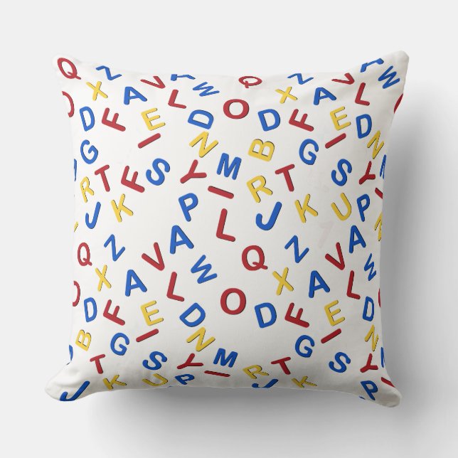 Coussin ABC Alphabet rouge jaune bleu (Recto)