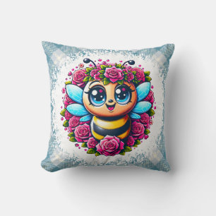 Coussin Abeille Bourdonnante avec Roses Roses