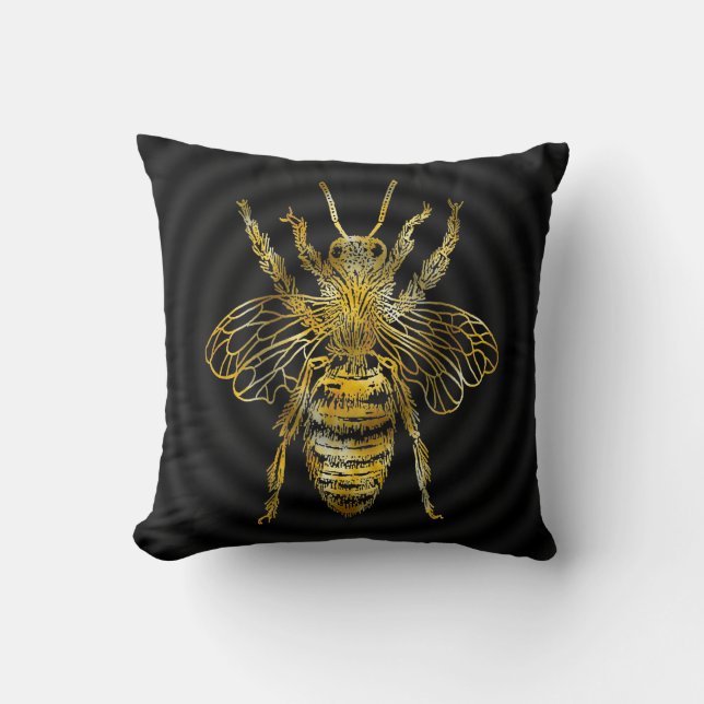Coussin Abeille dans les tons jaune et blanc gris et noir (Recto)