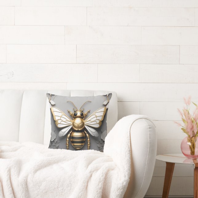 Coussin Abeille de miel dorée sur toile florale (Canapé)