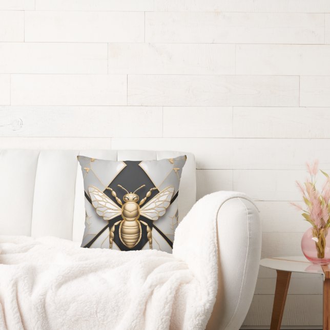 Coussin Abeille de miel dorée sur toile florale (Canapé)