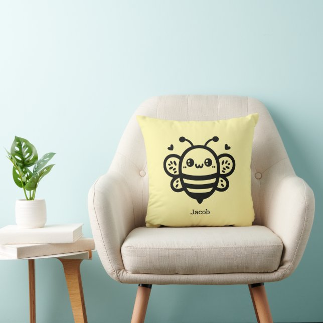 Coussin Abeille de miel doux - Kawaii Nursery Line Art (Chaise)
