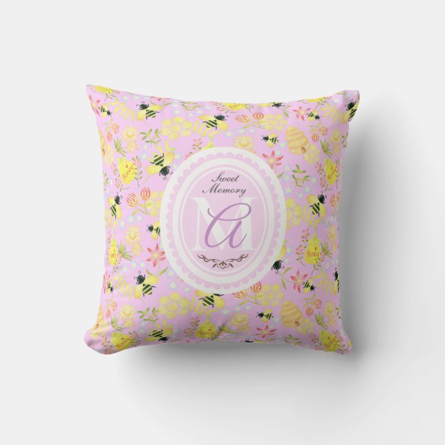 Coussin Abeille de miel rose (Recto)