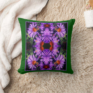Coussin Abeille De Miel Sur Fleur D'Aster Violet Abstrait
