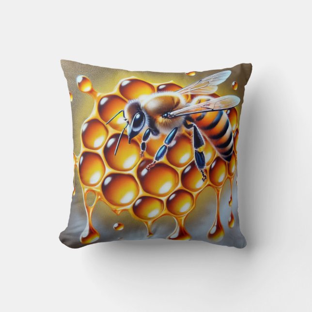 Coussin Abeille de miel sur peigne de miel avec du miel do (Recto)