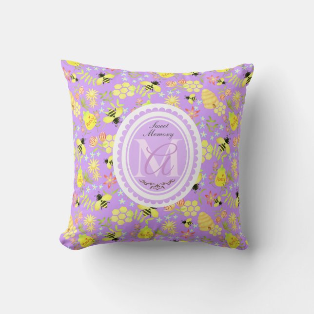 Coussin Abeille de miel violet (Recto)