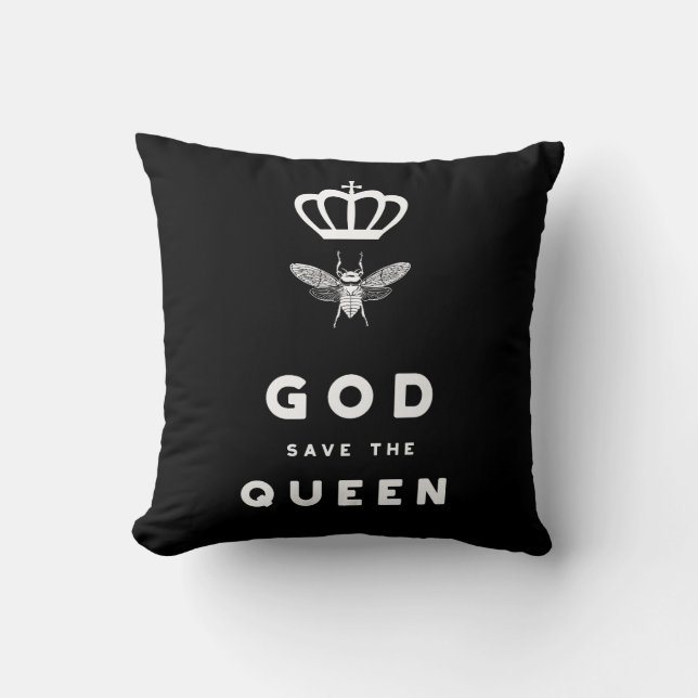 Coussin Abeille drôle. God Save the Queen. Humour ringard (Recto)