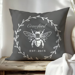 Coussin Abeille grise foncé Monogramme en nid d'abeille de