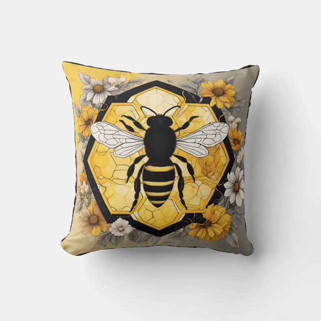 Coussin Abeille Humble sur Création de Rayon de Miel  (Recto)