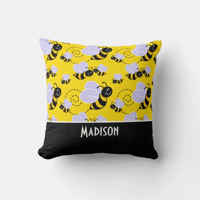Coussin Abeille jaune et noire mignonne (Recto)