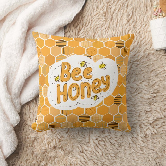 Coussin Abeille jaune noir illustré (Couverture)