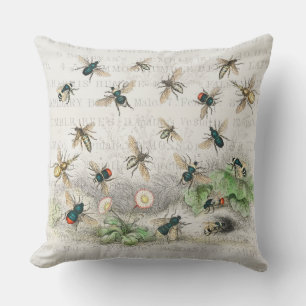 Coussin Abeille Reine Entomologie Botanique Vintage