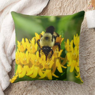 Coussin Abeille se régalant de fleurs sauvages d'asclépiad