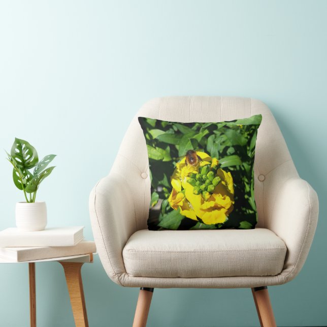Coussin Abeille sur Fleurs Jaunes (Chaise)