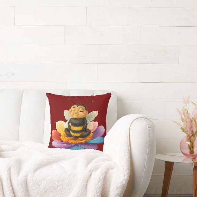 Coussin Abeille Sur Une Fleur Vibrante Faisant Du Yoga (Canapé)