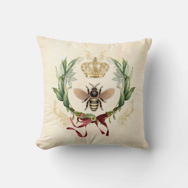 Coussin Abeille Vintage botanique moderne (Recto)
