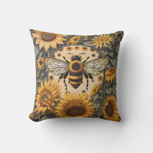 Coussin Abeille vintage et tournesol