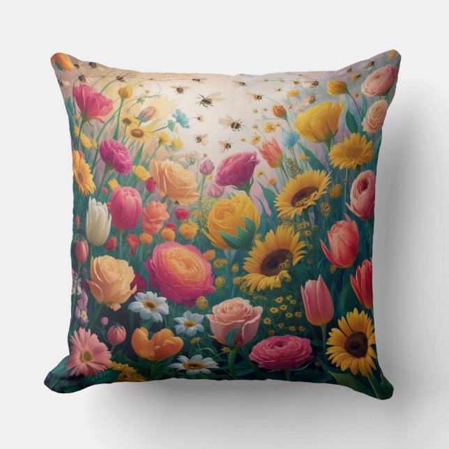 Coussin Abeilles à Miel et Fleurs (Recto)