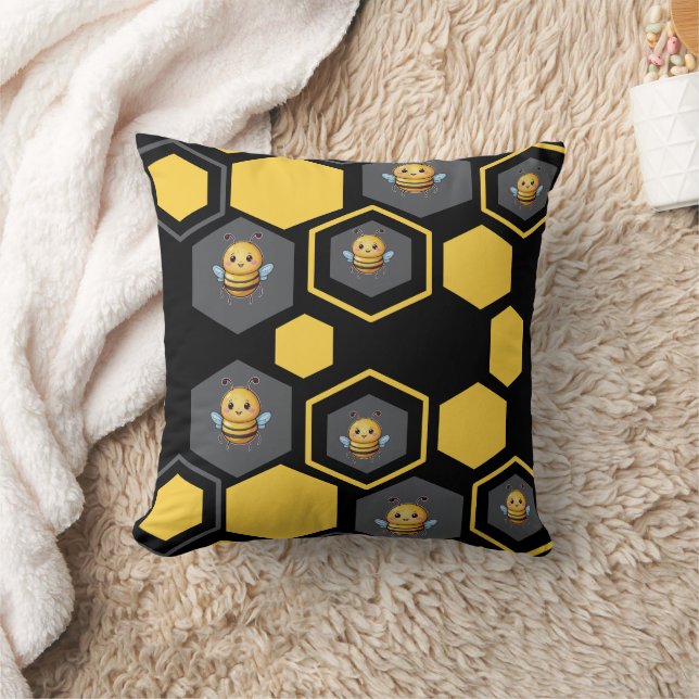 Coussin Abeilles dans Honeypeb Black Print (Couverture)