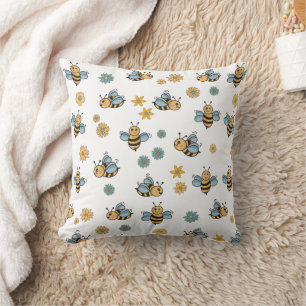 Coussin Abeilles de miel mignonnes et Fleurs sauvages flor