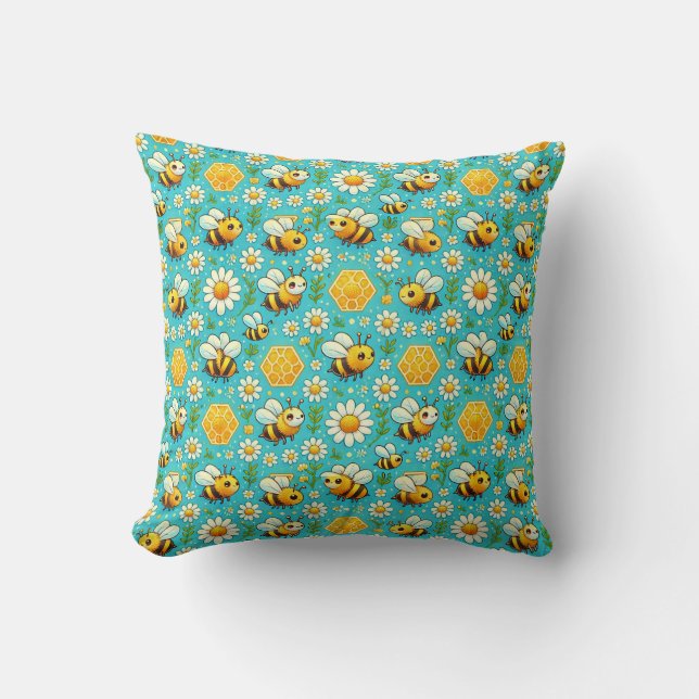 Coussin Abeilles de miel mignonnes et marguerites (Recto)