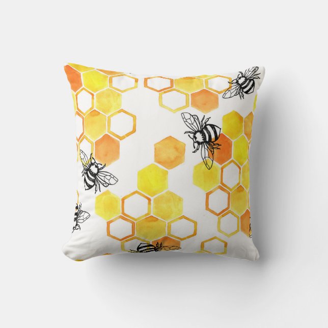 Coussin Abeilles de miel : Motif d'aquarelle jaune (Recto)
