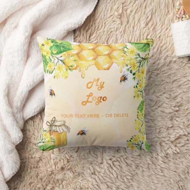 Coussin Abeilles miel fleurs jaunes logo commercial (Couverture)
