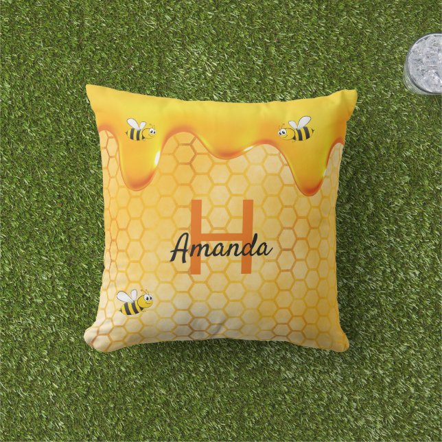 Coussin Abeilles miel gouttes de miel Nom jaune (Herbe)