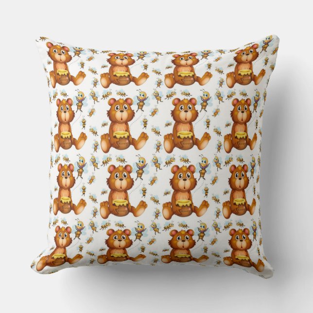 Coussin Abeilles Volantes Avec Un Ours De Miel (Recto)