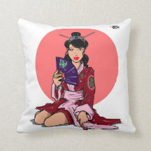 Able Abe Studios Peinture Geisha Throw Pillow