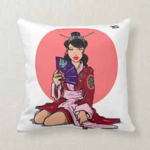 Coussin Able Abe Studios Peinture Geisha Throw Pillow