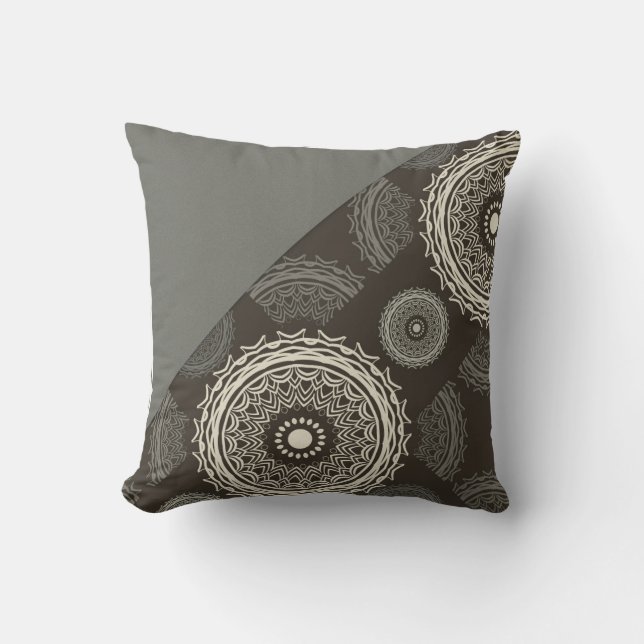 Coussin Abrégé sur cercles de Taupe de gris argenté (Recto)