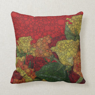 Coussin Abrégé sur floral rouge vert jaune