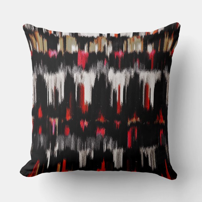 Coussin Abrégé sur noir rouge gris peignant #3 (Recto)
