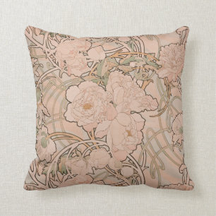 Coussin Abricot de pivoines de Mucha