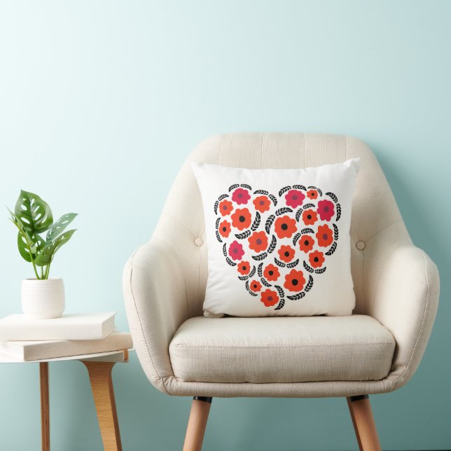 Coussin Abricot Orange Fleur Cœur  (Chaise)