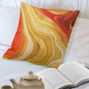 Coussin Abstract Agate V1 Hot Orange ID827 Throw Pillow