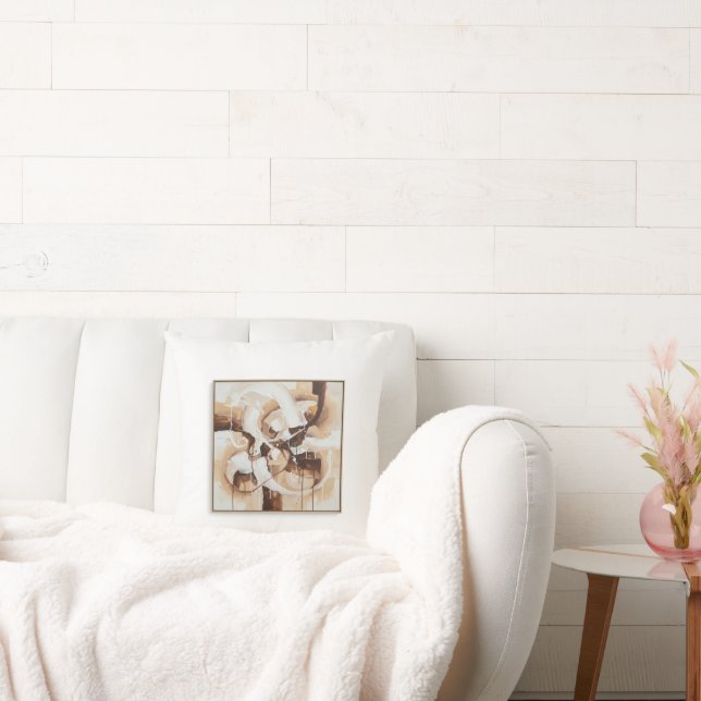 Coussin Abstract art with white, beige and brown colours. (Canapé)