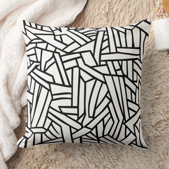 Coussin Abstract Black and White Geometric Line Pattern (Couverture)