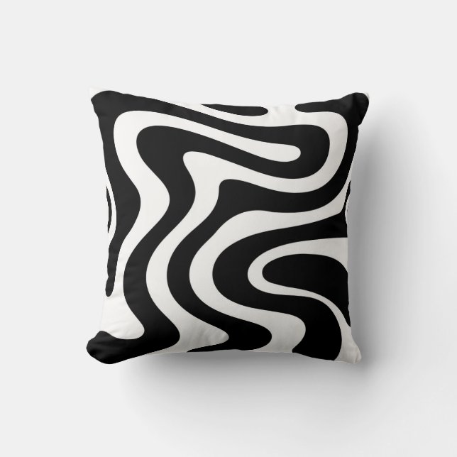 Coussin Abstract Black Wavy Lines Seamless Pattern  (Recto)