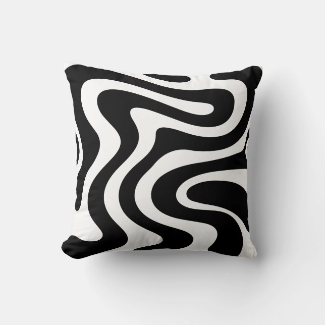 Coussin Abstract Black Wavy Lines Seamless Pattern  (Recto)