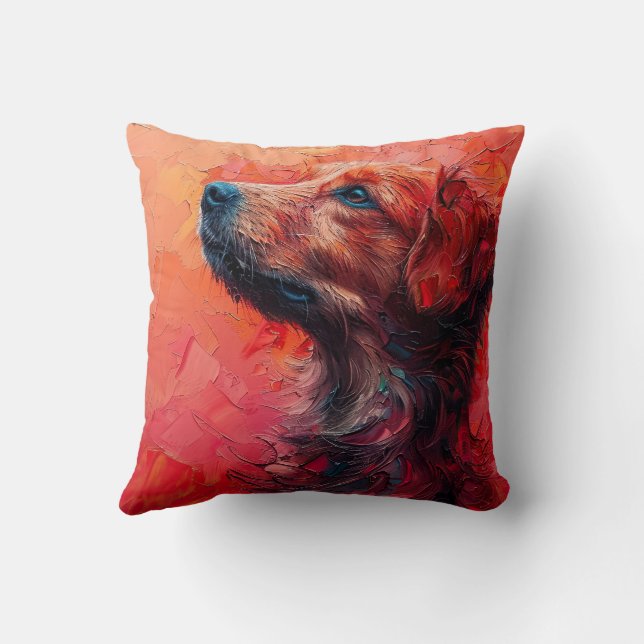 Coussin Abstract dog portrait in vibrant red hues. Generat (Verso)
