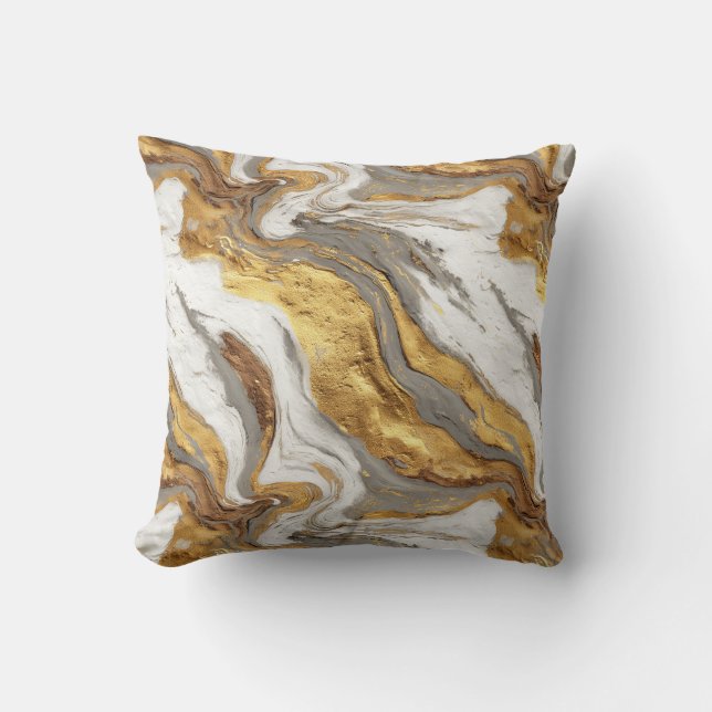 Coussin Abstract Gray Marble Texture with Flowing Gold (Recto)