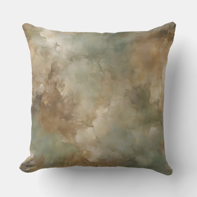 Coussin Abstract Green and Brown Marbled Watercolor Print (Recto)
