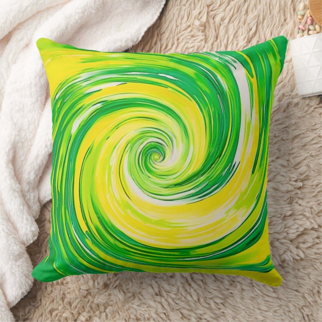 Coussin Abstract Green Yellow Spiral Art (Couverture)