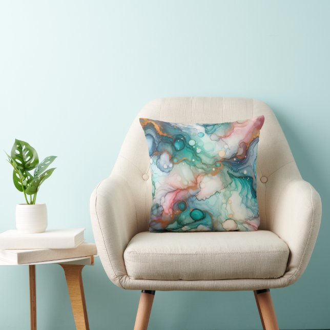 Coussin Abstract in Pink, Teal, Blue, and Gold (Chaise)