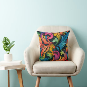 Coussin Abstract Rainbow Leaf Pattern