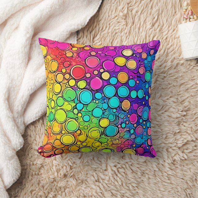 Coussin Abstraction de bulle d'arc-en-ciel vif (Couverture)